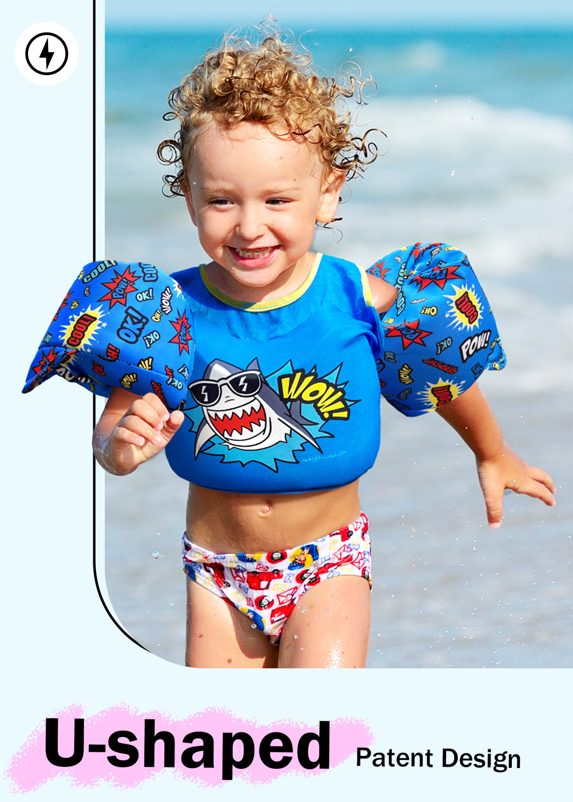 Dark Lightning Kids Swim Vest, Beach Flamingos - Dark Lightning US