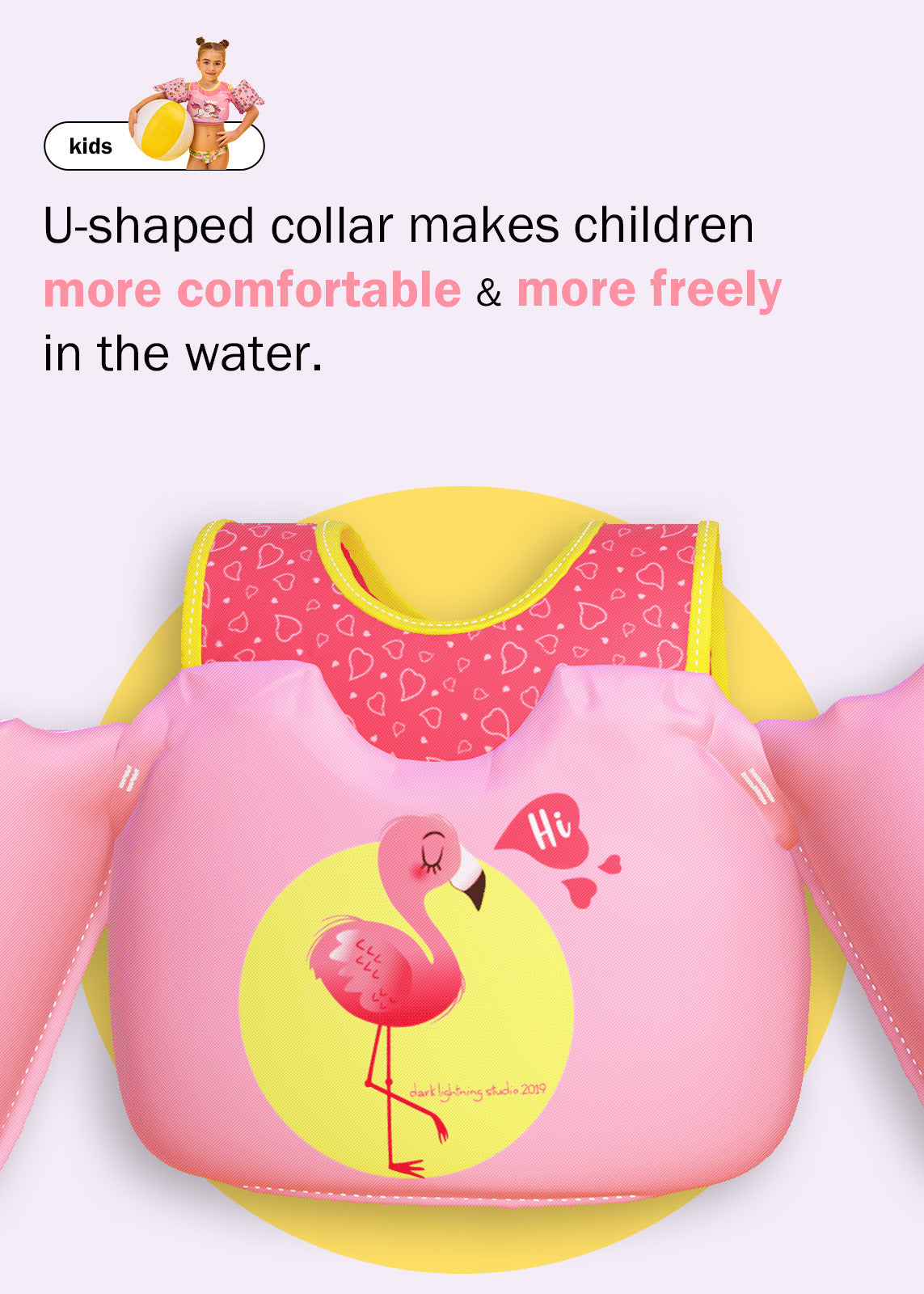 Dark Lightning Kids Swim Vest, Flamingo - Dark Lightning US