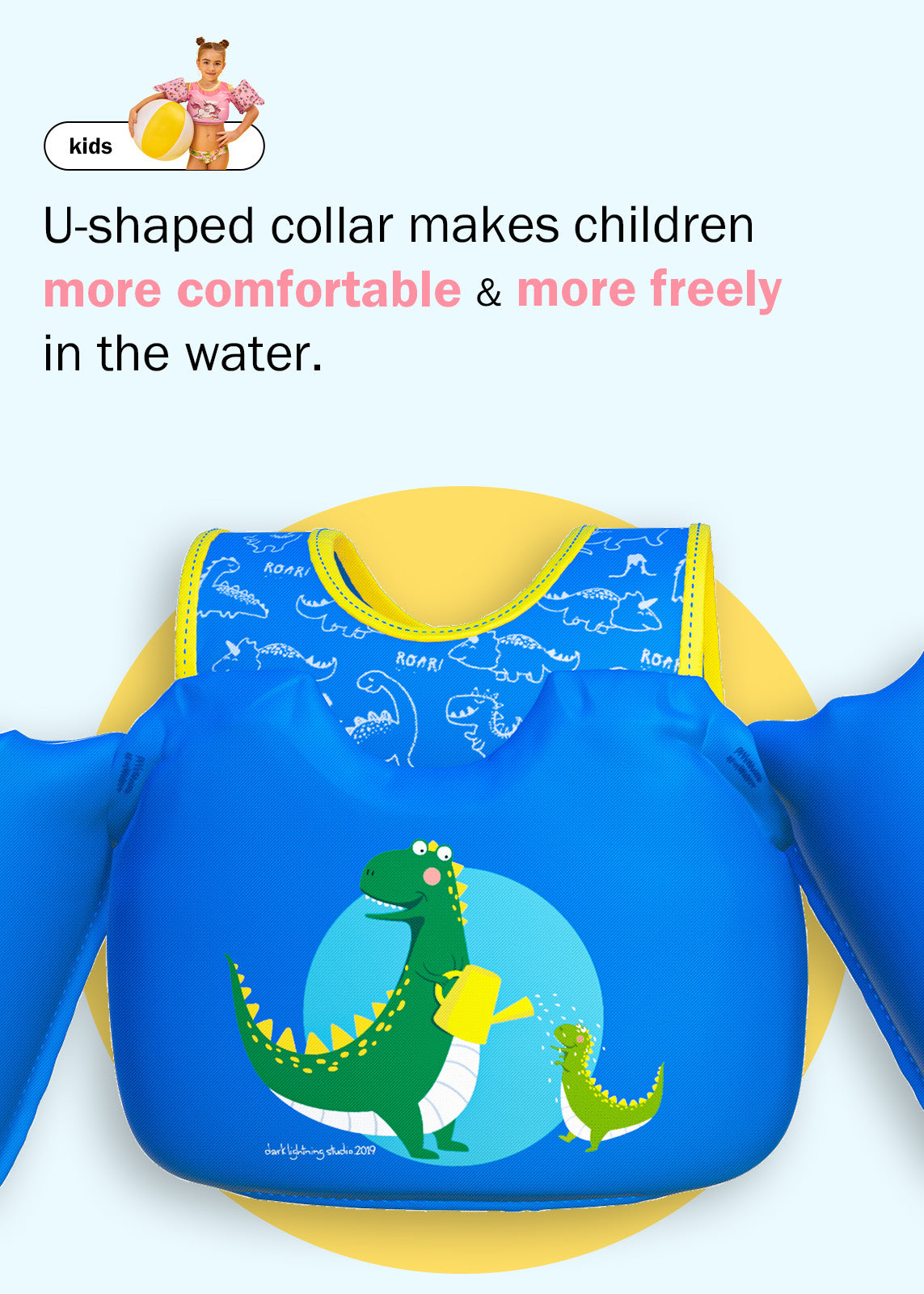 Dark Lightning Kids Swim Vest, Dinosaur - Dark Lightning US