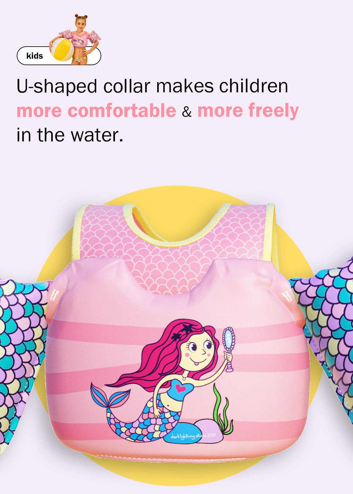 Dark Lightning Kids Swim Vest, Mermaid - Dark Lightning US