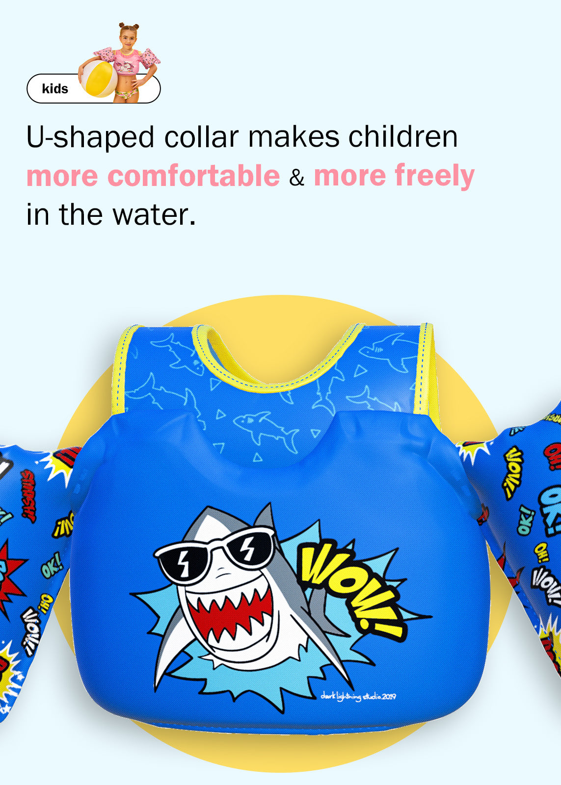 Dark Lightning Kids Swim Vest, Shark - Dark Lightning US