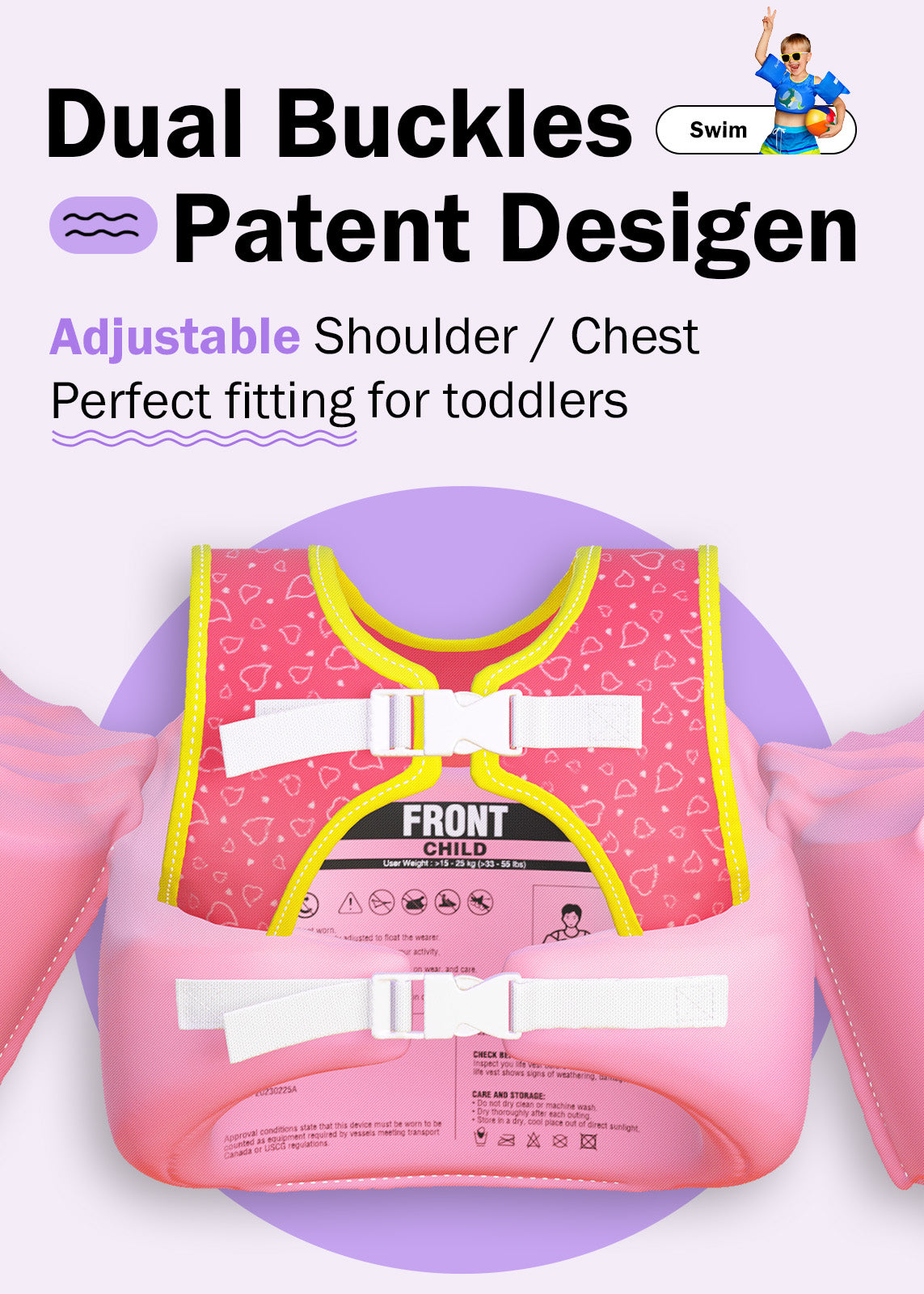 Dark Lightning Kids Swim Vest, Flamingo - Dark Lightning US