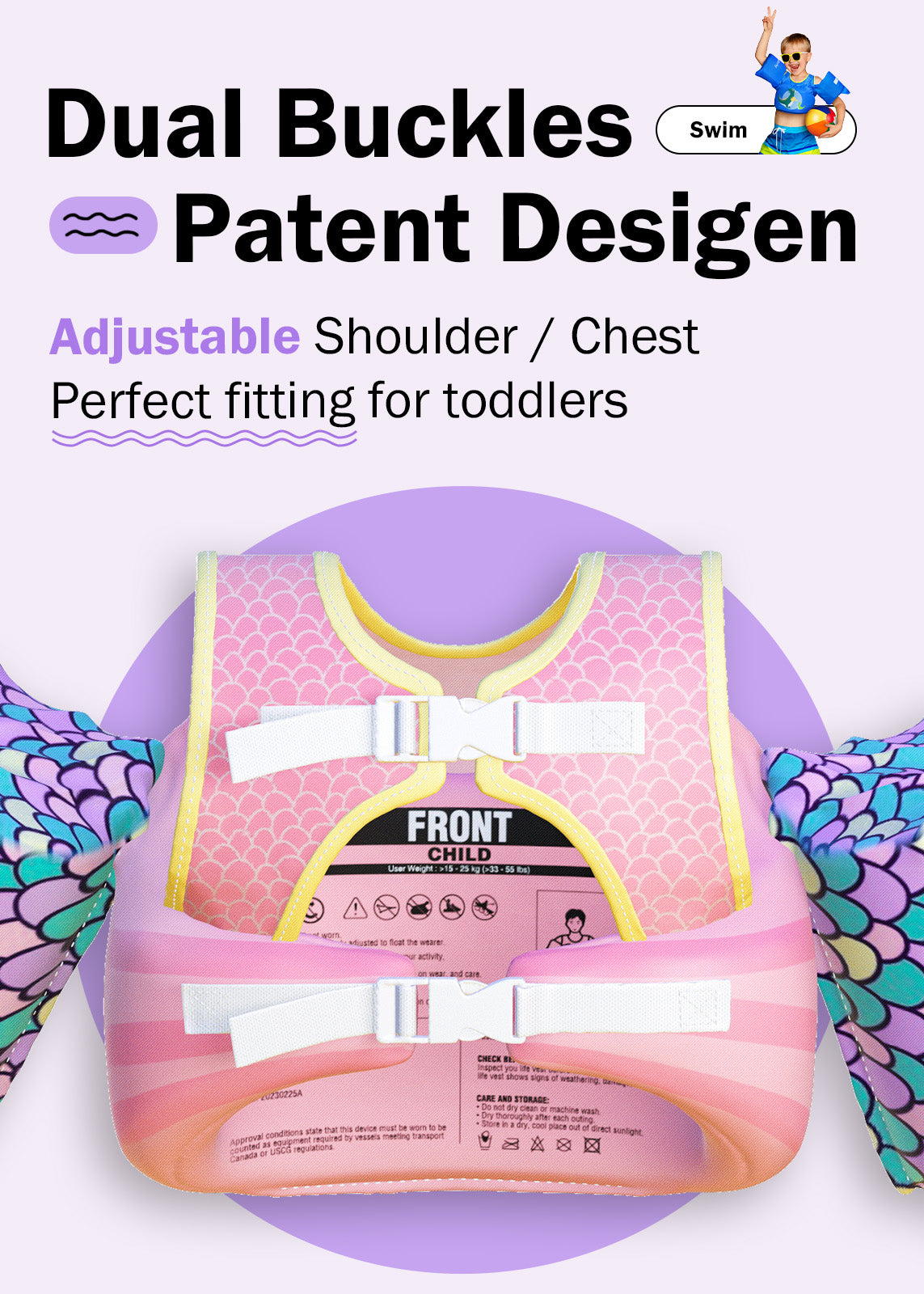 Dark Lightning Kids Swim Vest, Mermaid - Dark Lightning US