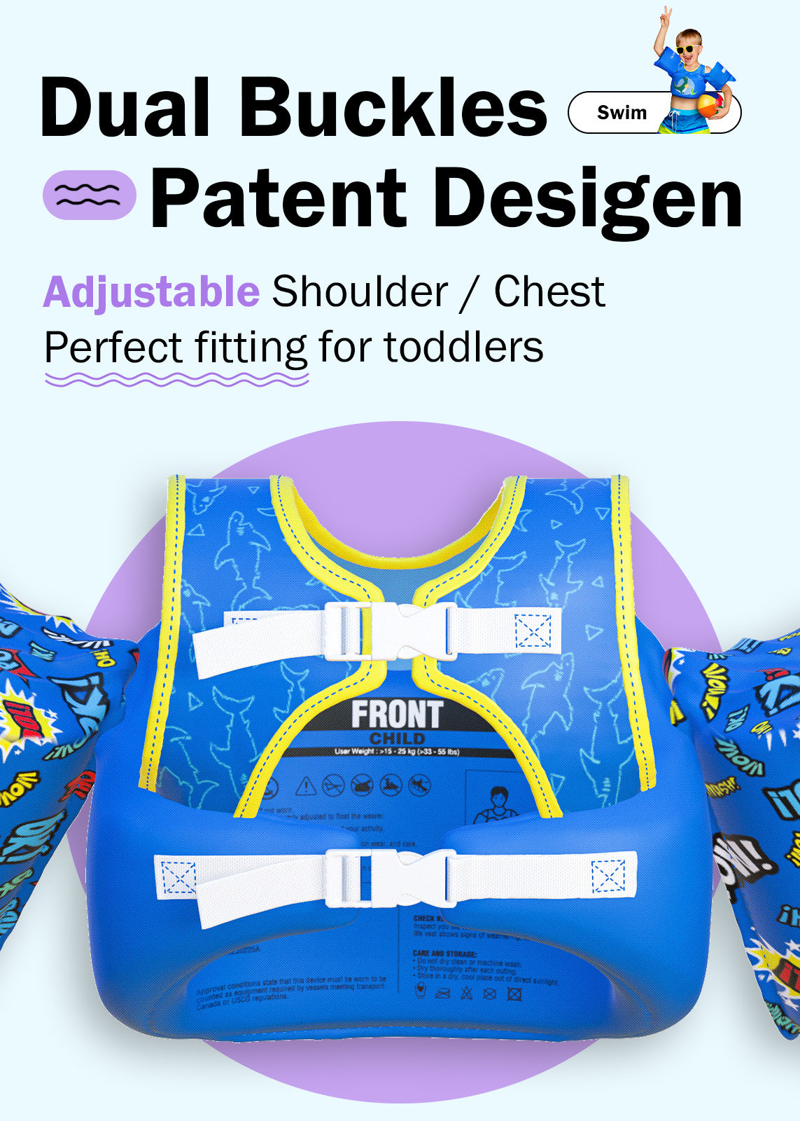 Dark Lightning Kids Swim Vest, Shark - Dark Lightning US