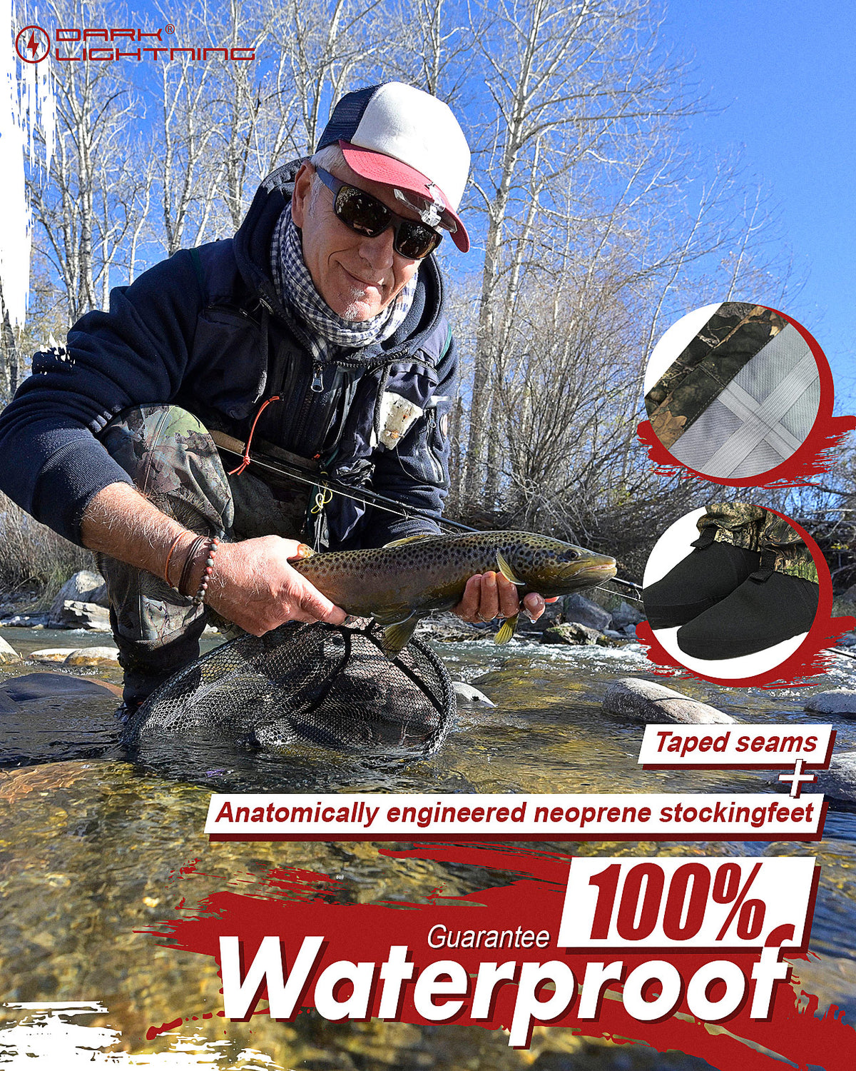 Dark Lightning breathable pro camo stockingfoot chest waders