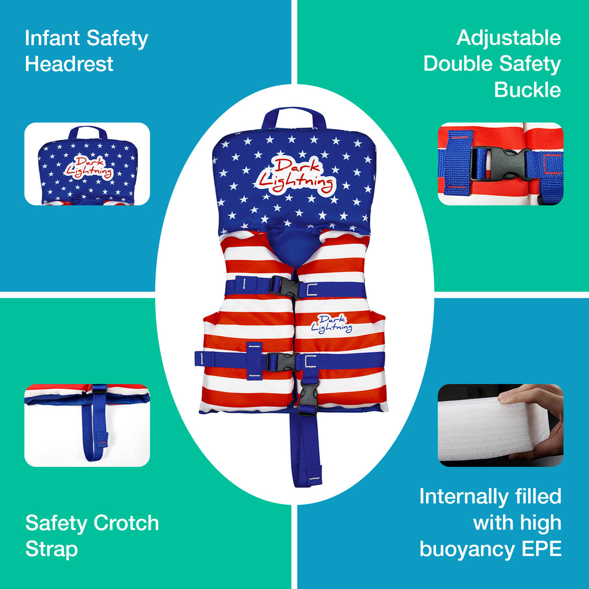Baby/Infant Life Jacket, American Flag - Dark Lightning US