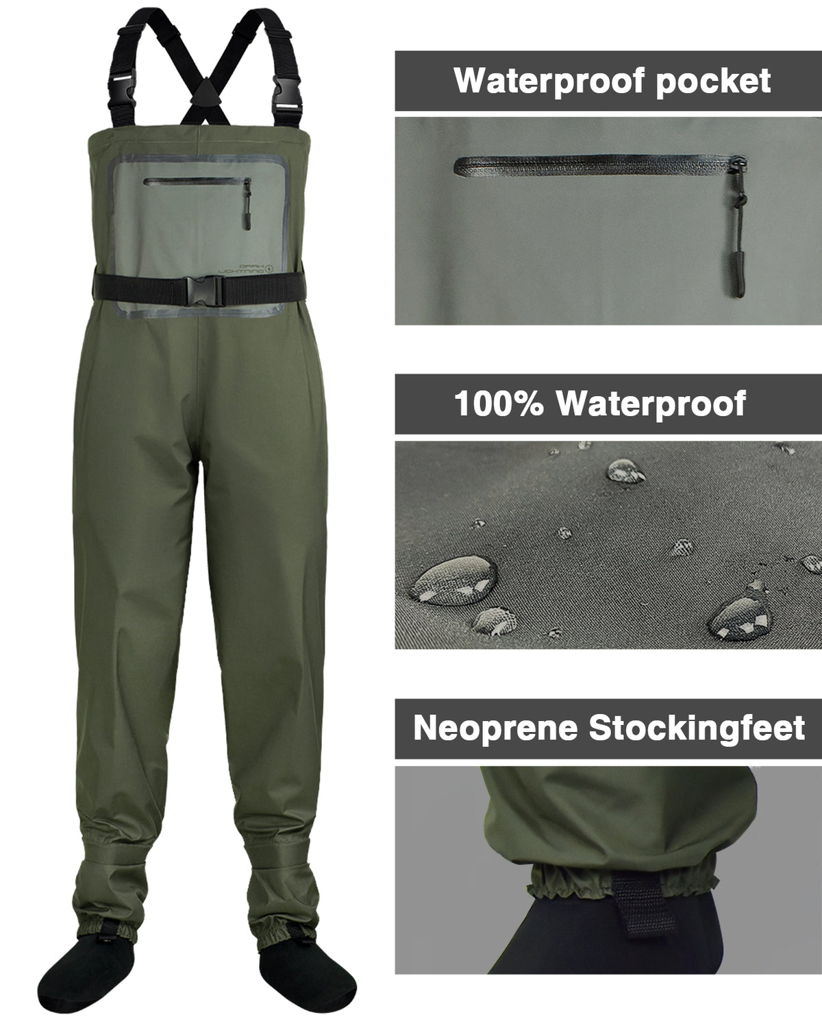 Dark Lightning breathable basic stockingfoot chest waders