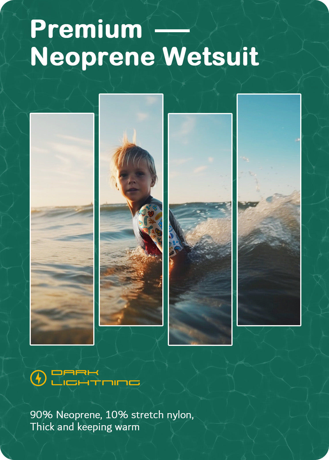 Dark Lightning 3/2mm Kids Printed Short-Sleeved Wetsuit,Pink