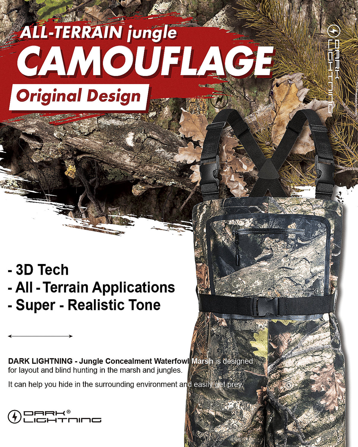 Dark Lightning breathable pro camo stockingfoot chest waders