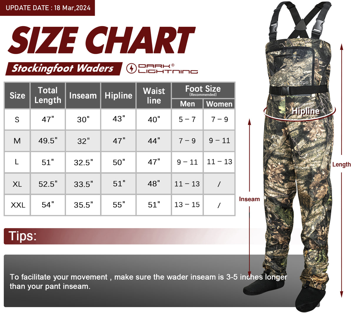 Dark Lightning breathable pro camo stockingfoot chest waders