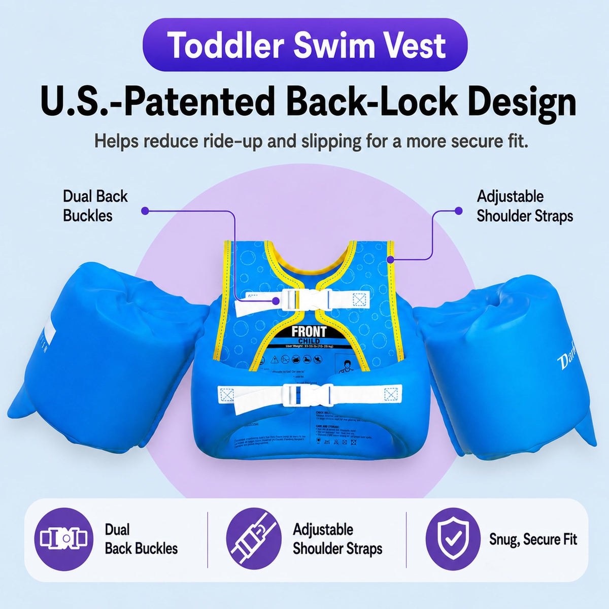Dark Lightning USCG Approved Toddler Swim Vest, 33–55 lbs – Dinosaur