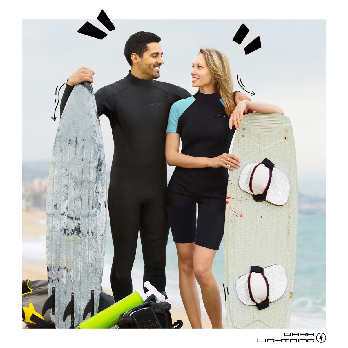 Dark Lightning Women's 2/2mm Shorty Wetsuit, Back Zip – Blue - image 4