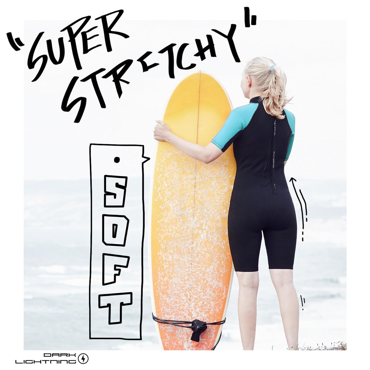 Dark Lightning Women's 2/2mm Shorty Wetsuit, Back Zip – Blue - image 2