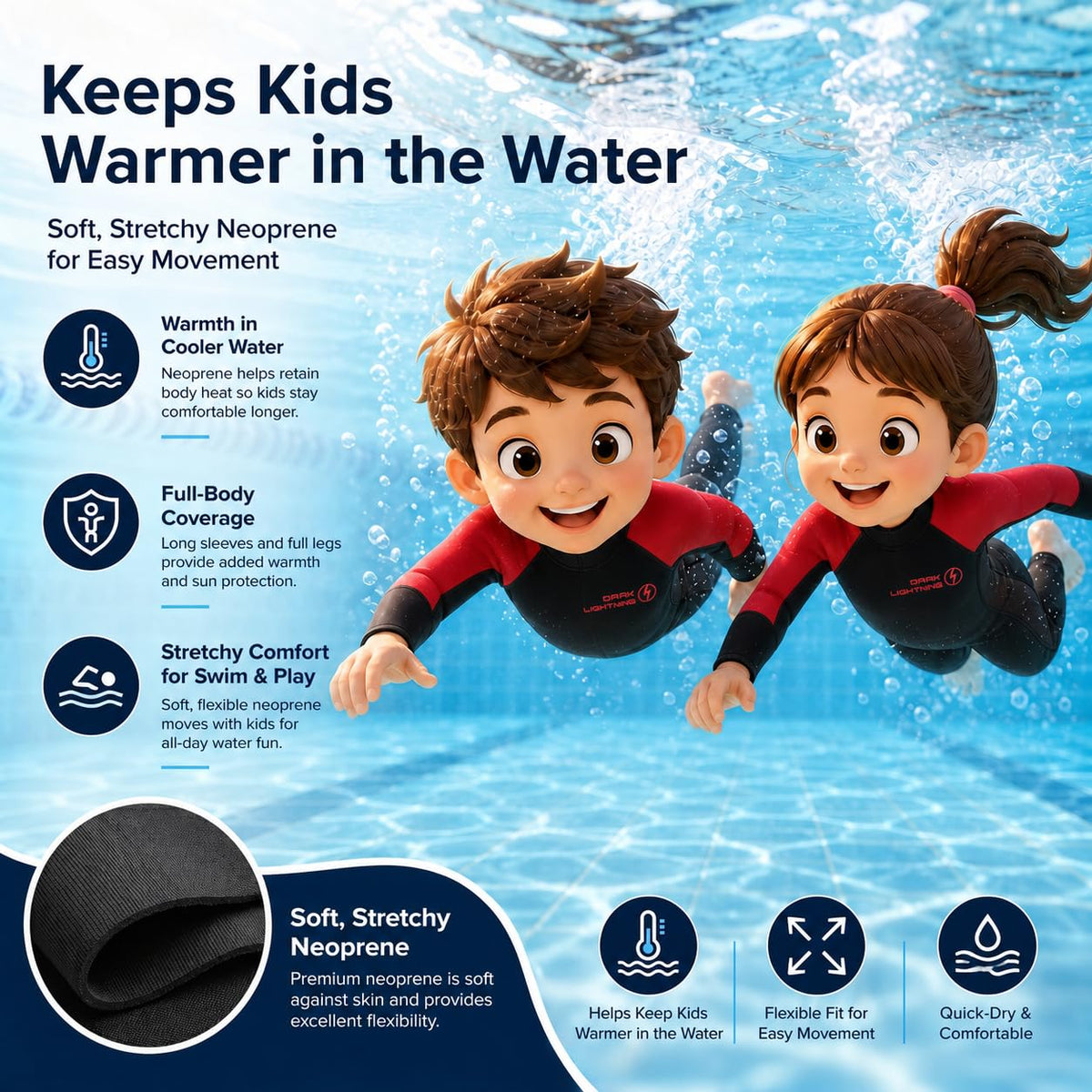 Dark Lightning Kids 3/2mm Full Wetsuit for Boys & Girls – Red - image 2
