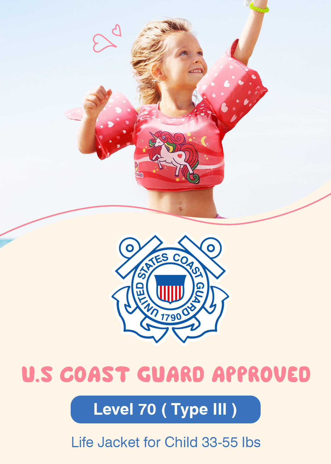 Dark Lightning Kids Swim Vest, Rainbow Unicorn