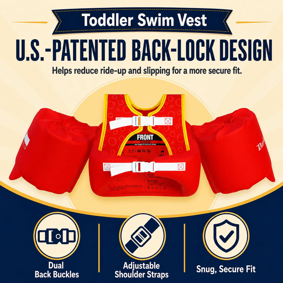 Dark Lightning USCG Approved Toddler Swim Vest, 33–55 lbs – Fish