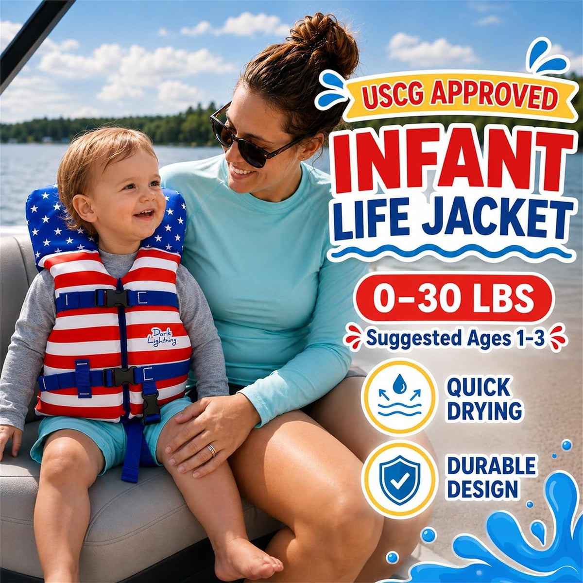 Dark Lightning USCG Approved Infant Life Jacket, Under 30 lbs – Flowing Light Green