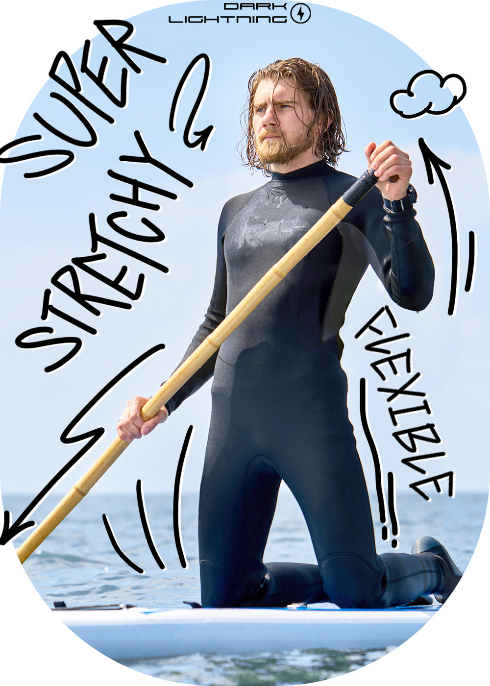 Dark Lightning 3/2mm Long-Sleeved Men Wetsuit , Black