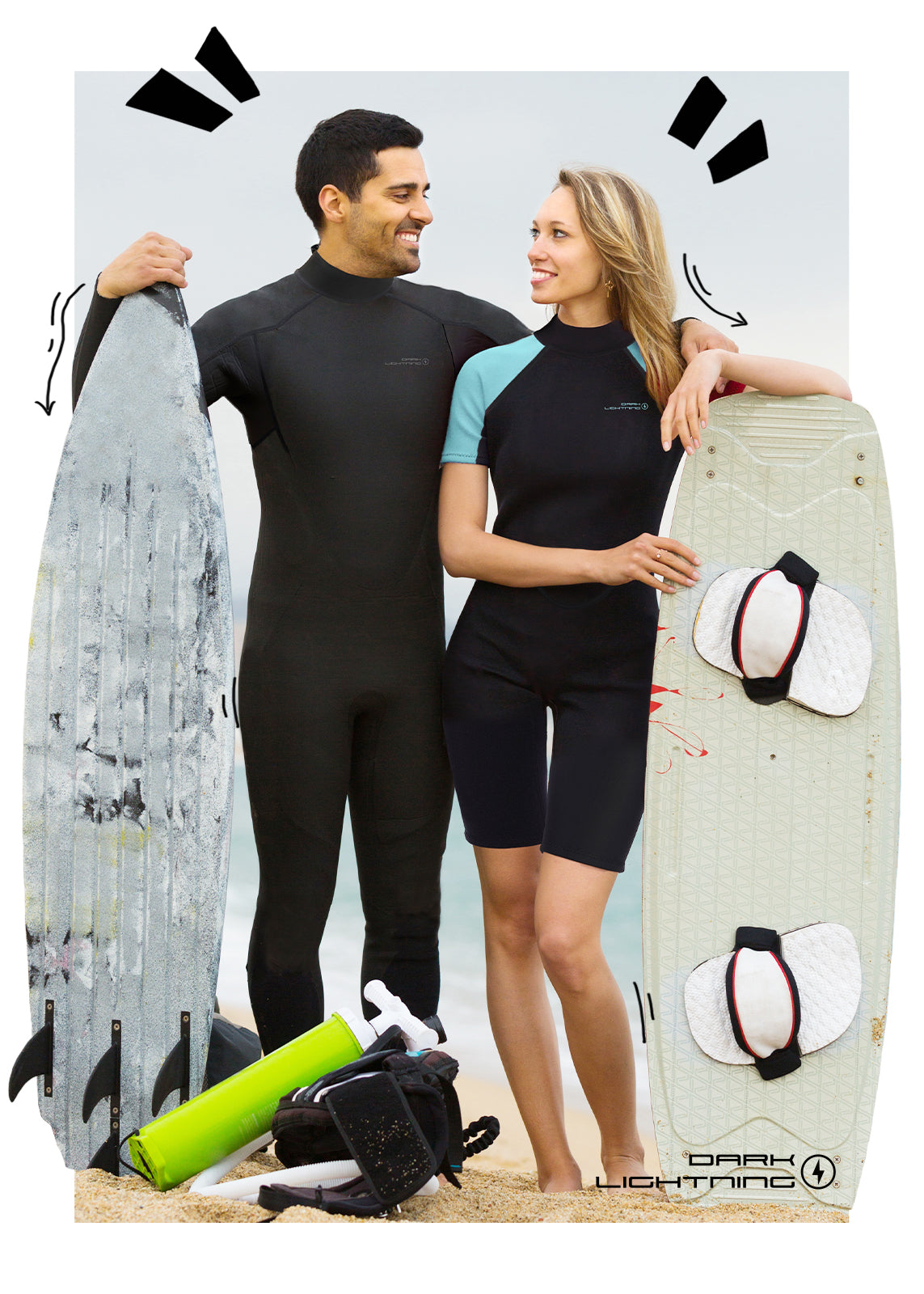 Dark Lightning 3/2mm Short-Sleeved Men Wetsuit , Black