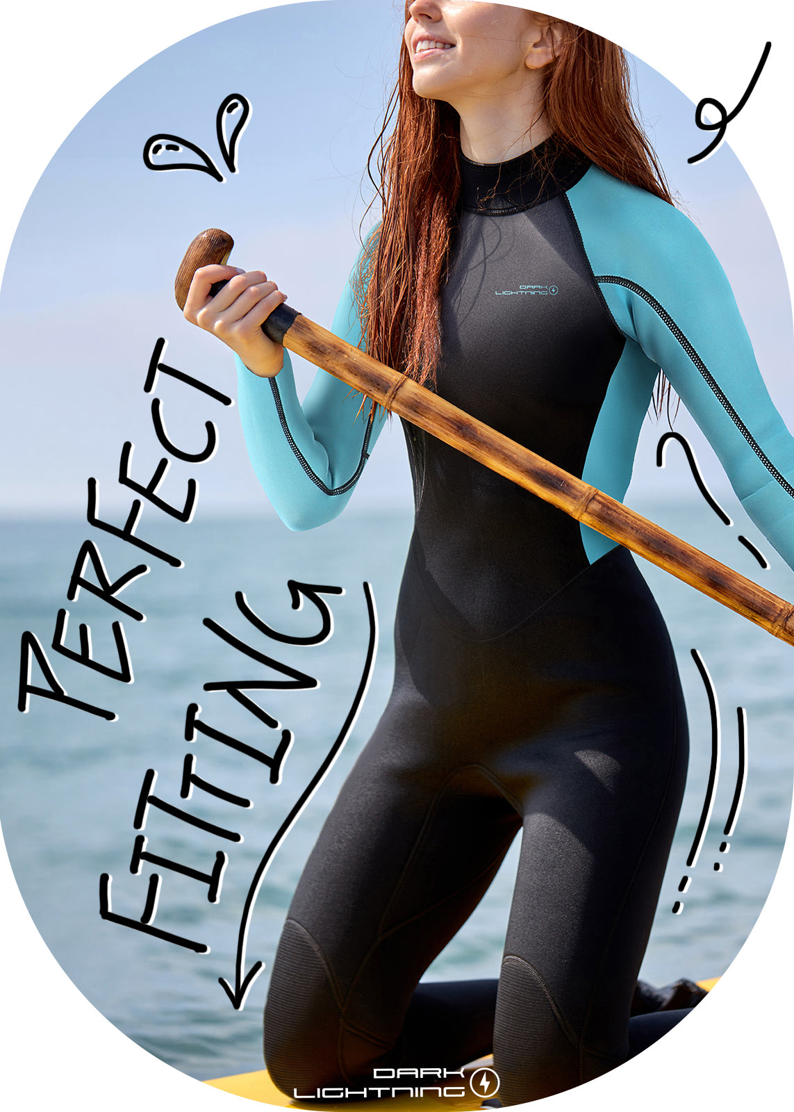 Dark Lightning 3/2mm Long-Sleeved Women Wetsuit , Rose Red