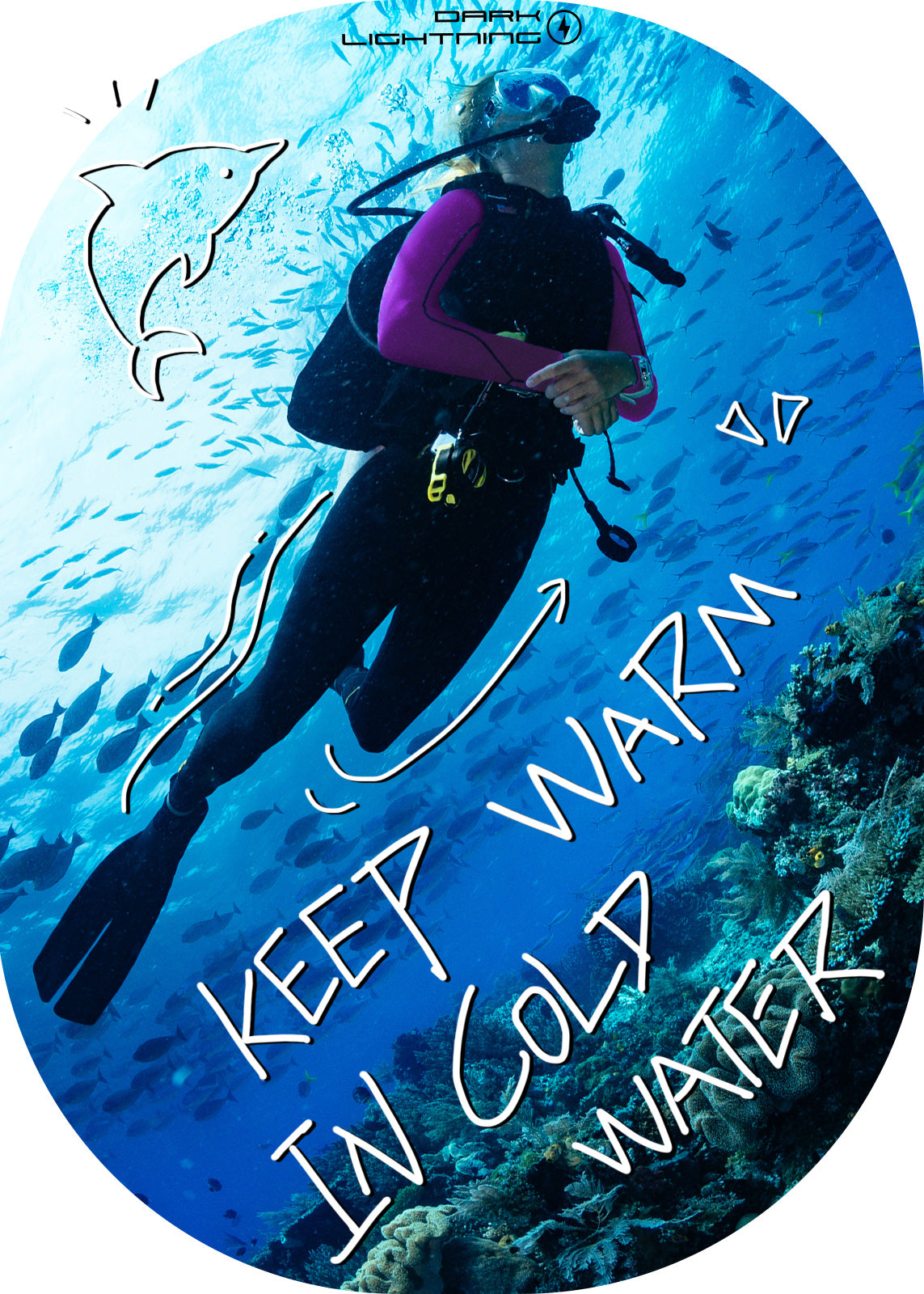 Dark Lightning 3/2mm Long-Sleeved Women Wetsuit , Black