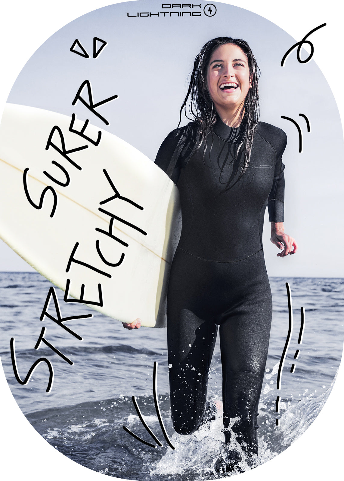 Dark Lightning 3/2mm Long-Sleeved Women Wetsuit , Black