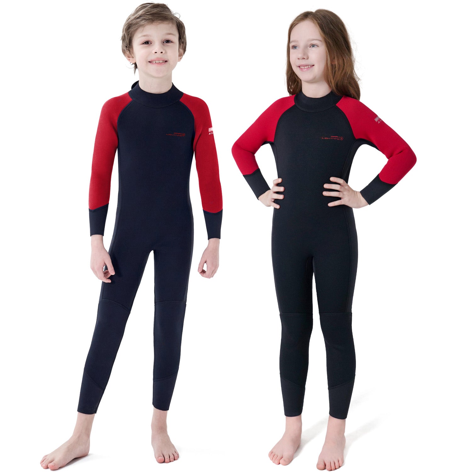 Dark Lightning 3/2mm Kids Long-Sleeved Wetsuit, Red