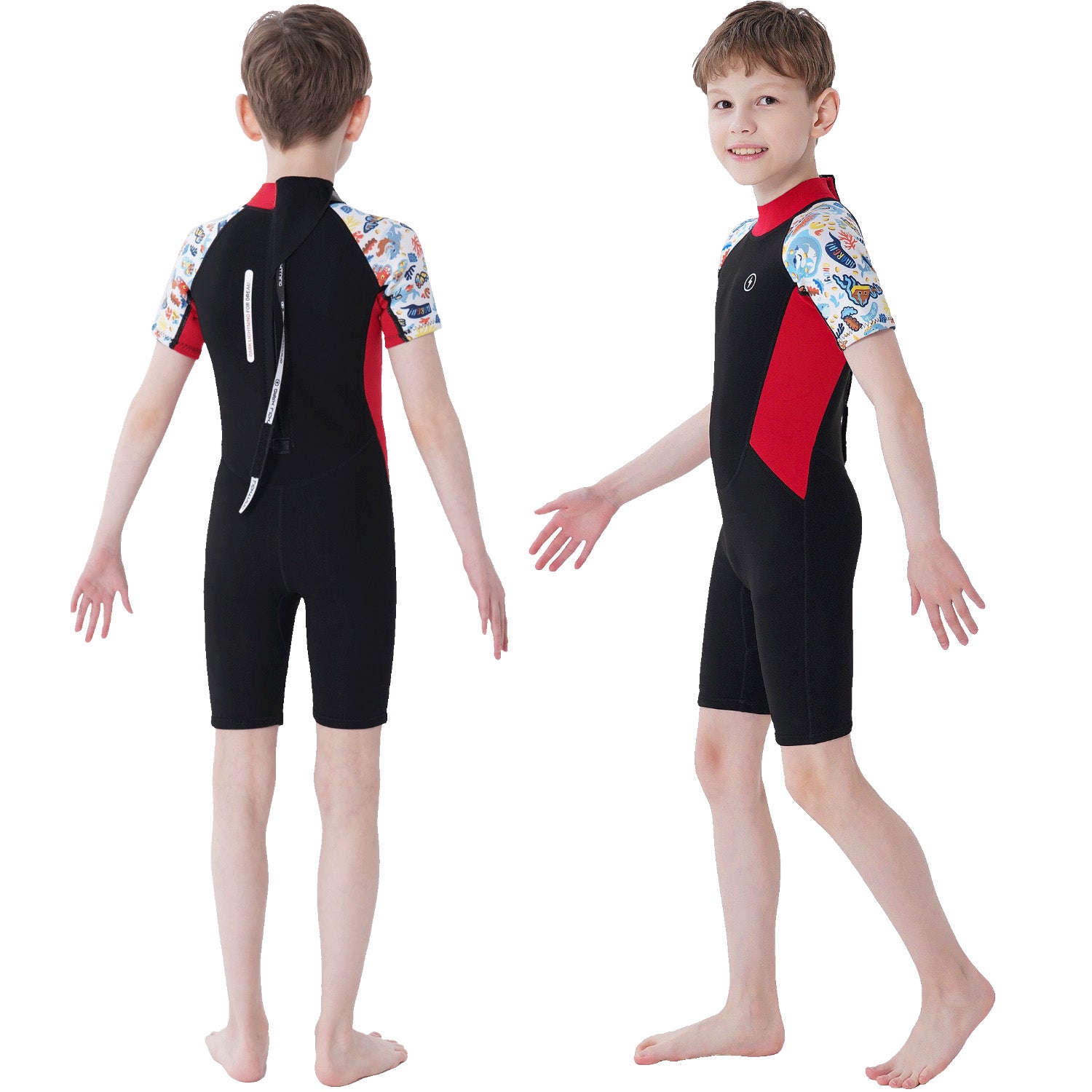 Dark Lightning 3/2mm Kids Printed Short-Sleeved Wetsuit，Black