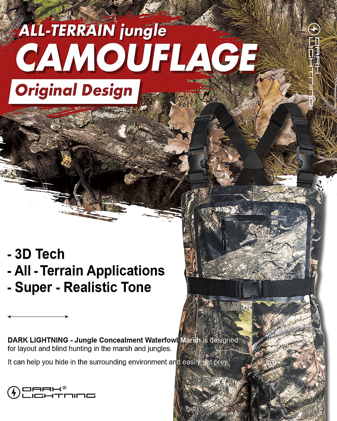 Dark Lightning Chest Waders，Breathable Pro，Camo