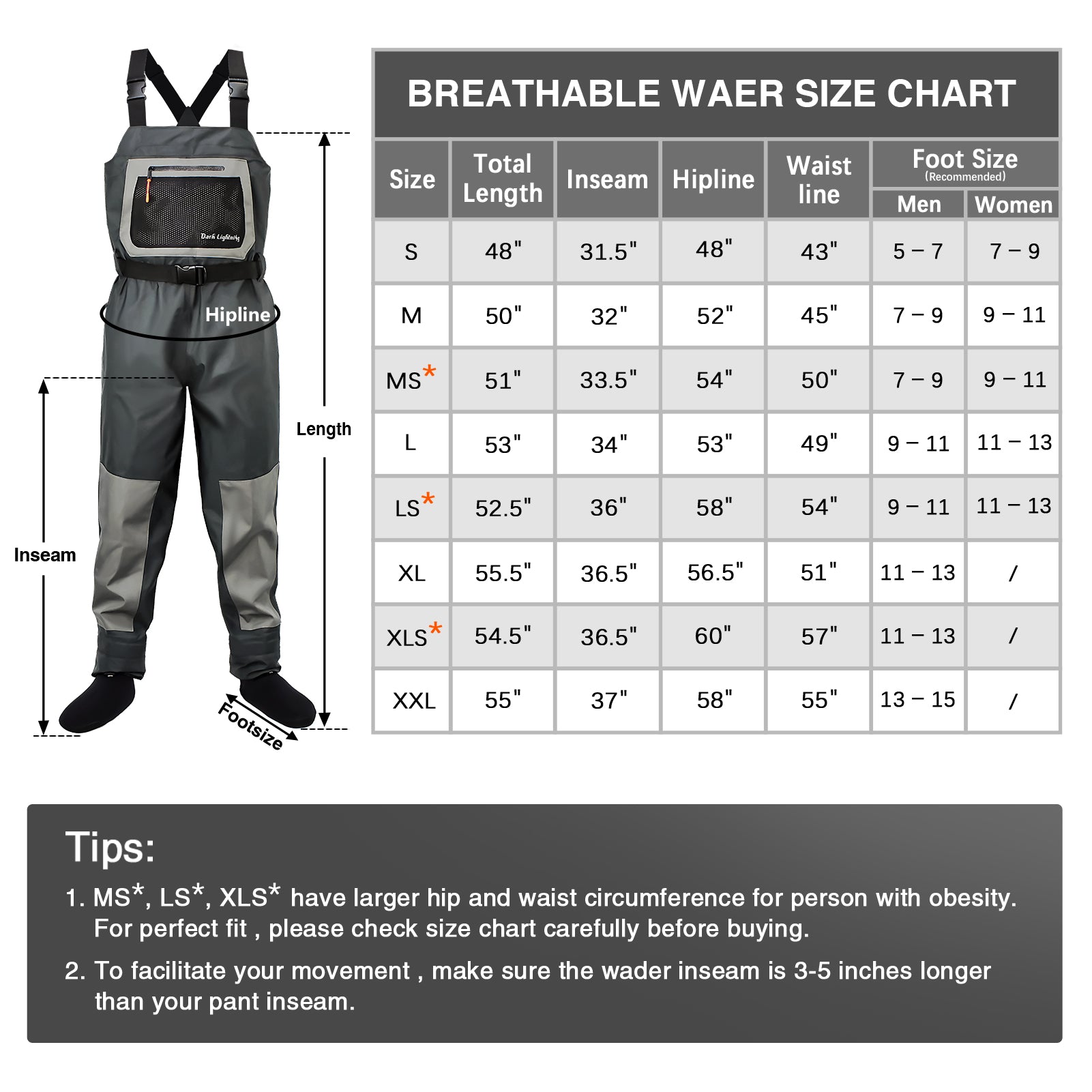 Dark Lightning Chest Waders，Breathable Pro