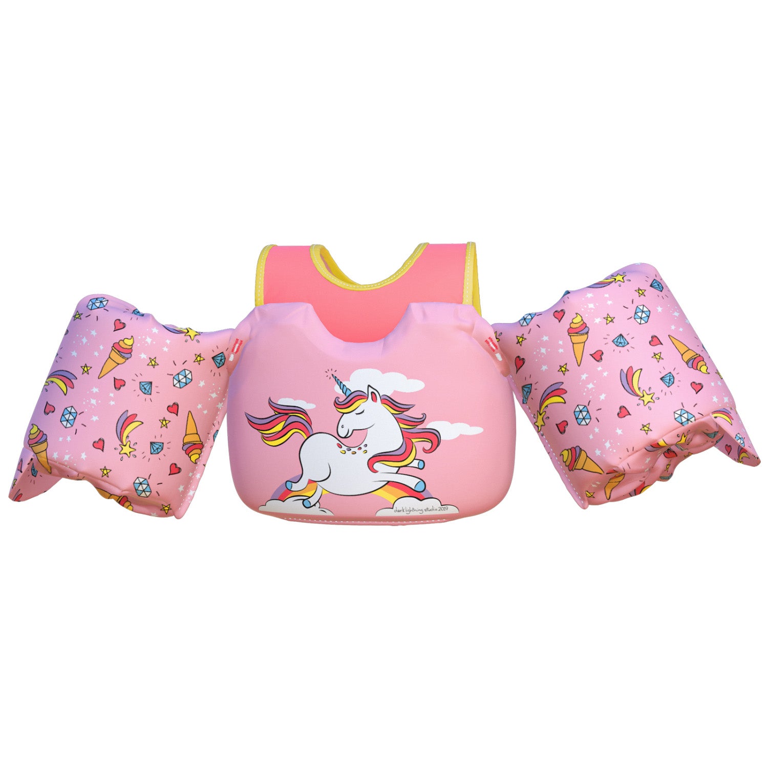 Dark Lightning Kids Swim Vest, Pink Unicorn