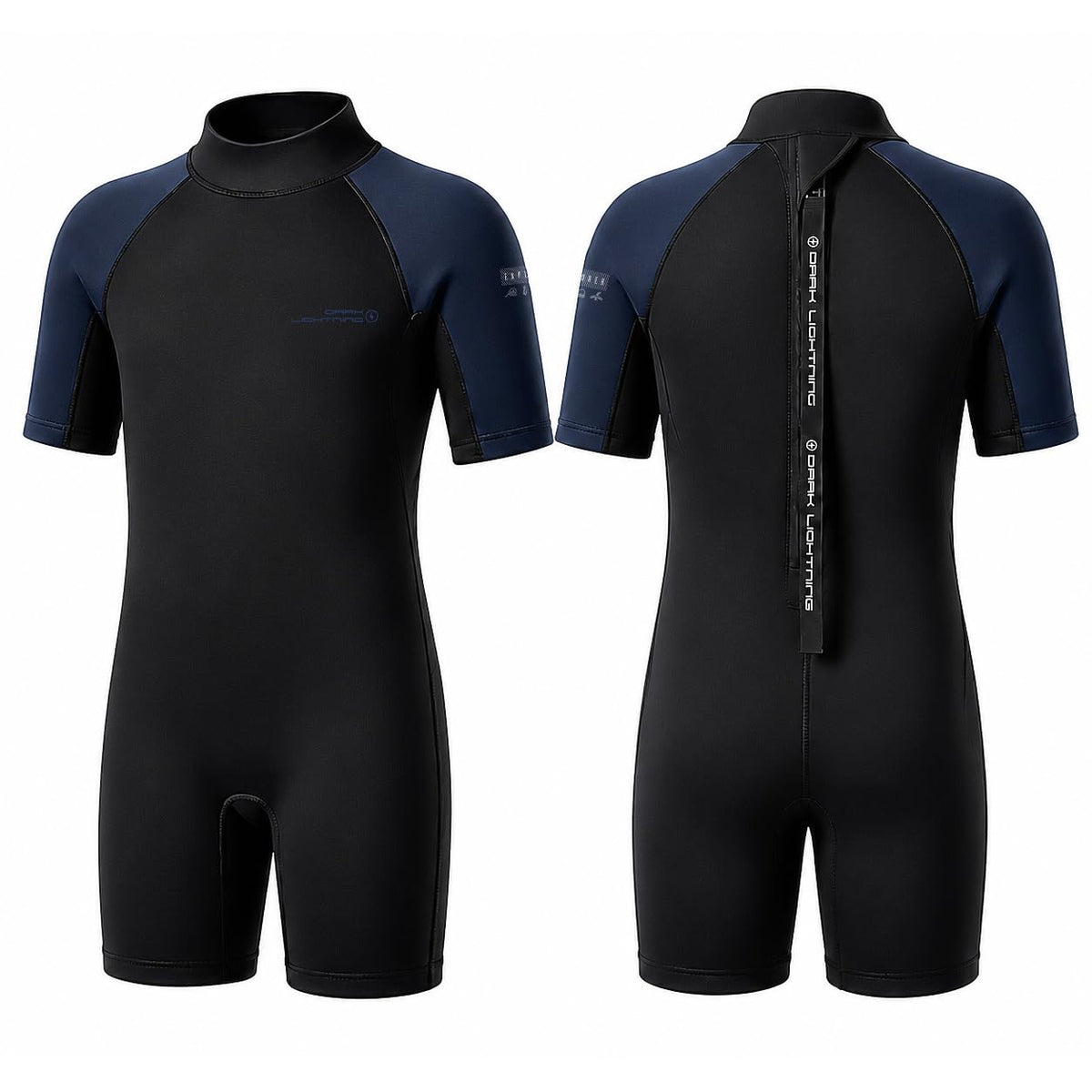Dark Lightning Kids 2/2mm Shorty Wetsuit for Boys & Girls - Blue