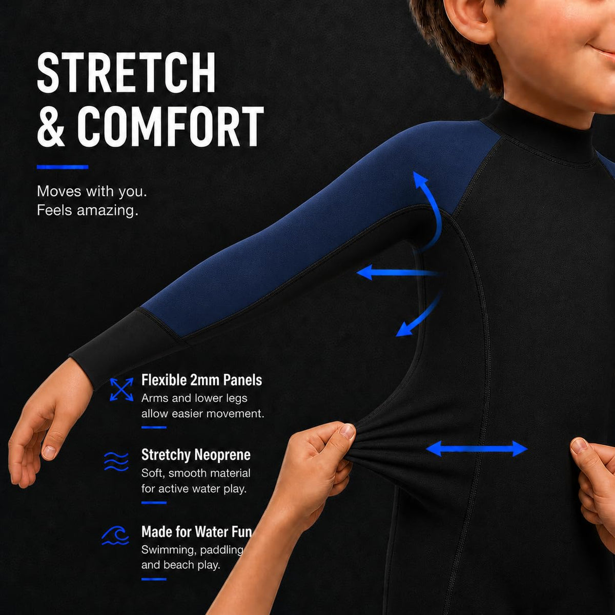 Dark Lightning Kids 3/2mm Full Wetsuit for Boys & Girls – Blue - image 7