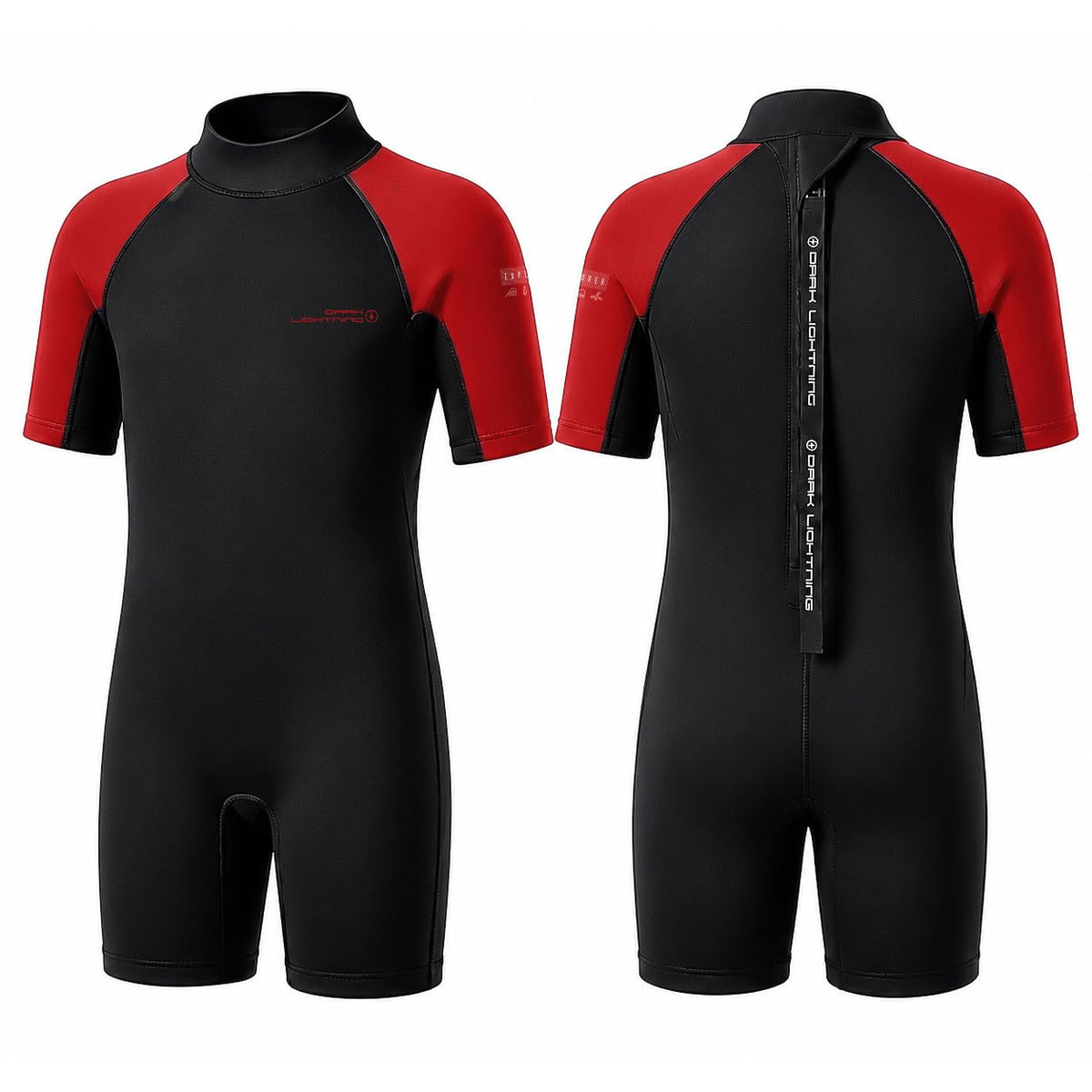 Dark Lightning Kids 2/2mm Shorty Wetsuit for Boys & Girls - Red
