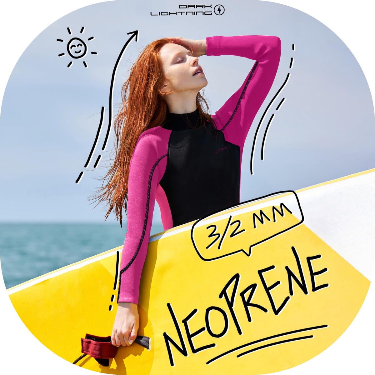 Dark Lightning Women's 3/2mm Full Wetsuit, Back Zip – Rose Red - image 2