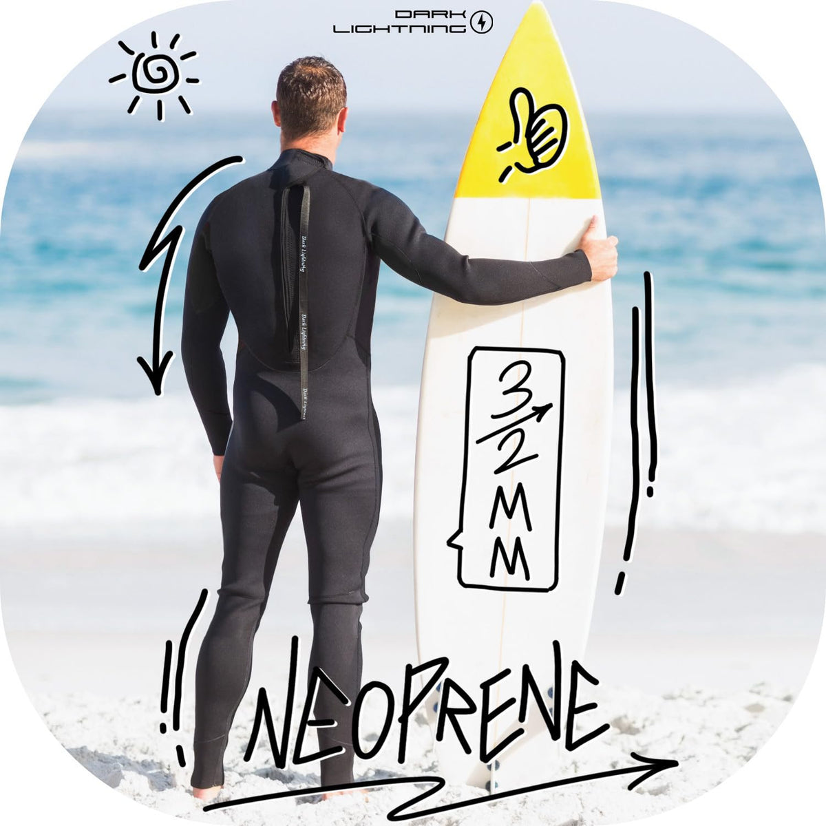Dark Lightning Men's 3/2mm Full Wetsuit, Back Zip – Black - image 2