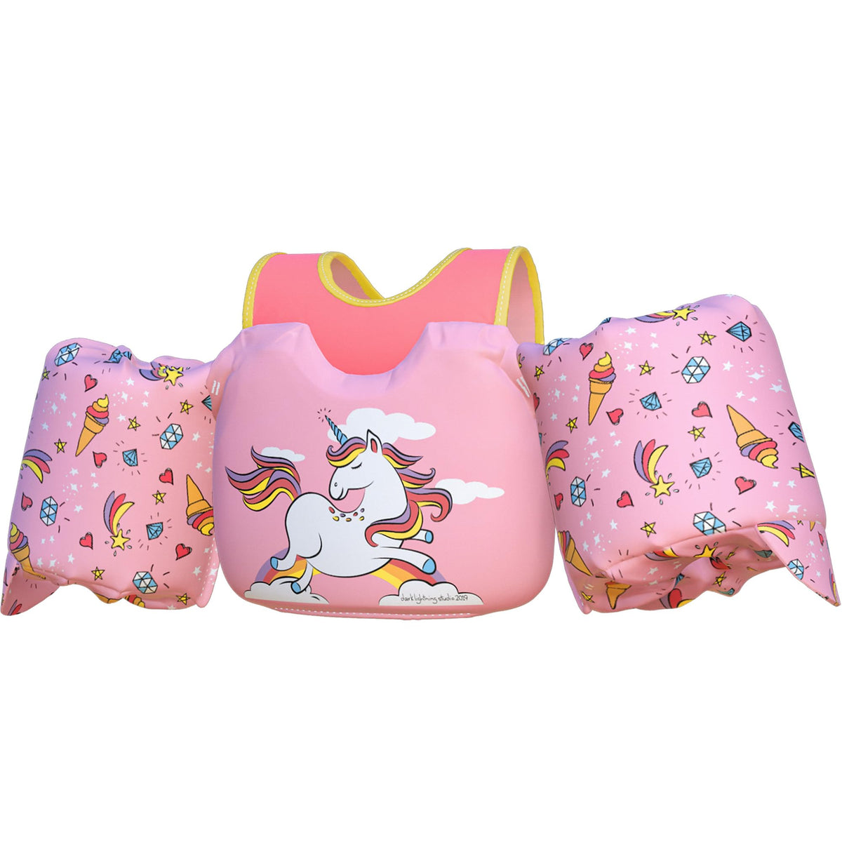 Dark Lightning USCG Approved Toddler Swim Vest, 33–55 lbs – Pink Unicorn - image 1