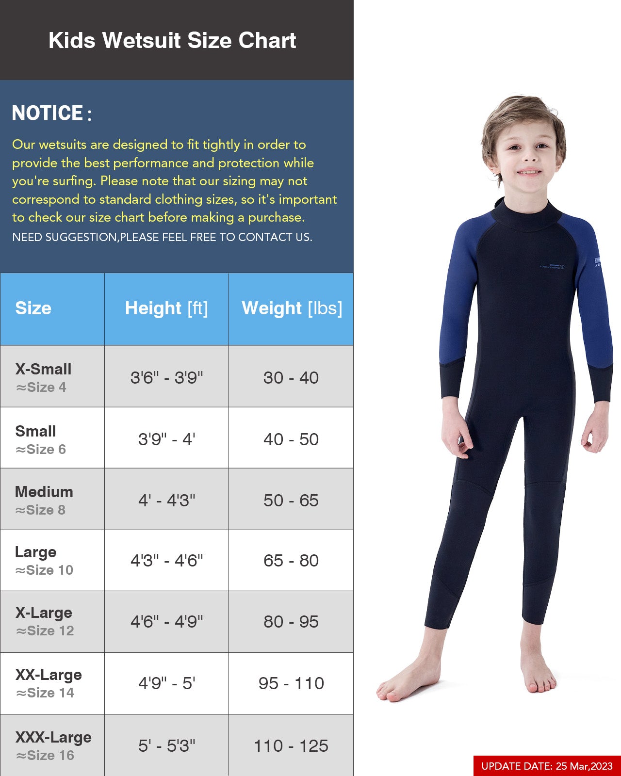 Dark Lightning 3/2mm Kids Long-Sleeved Wetsuit, Blue