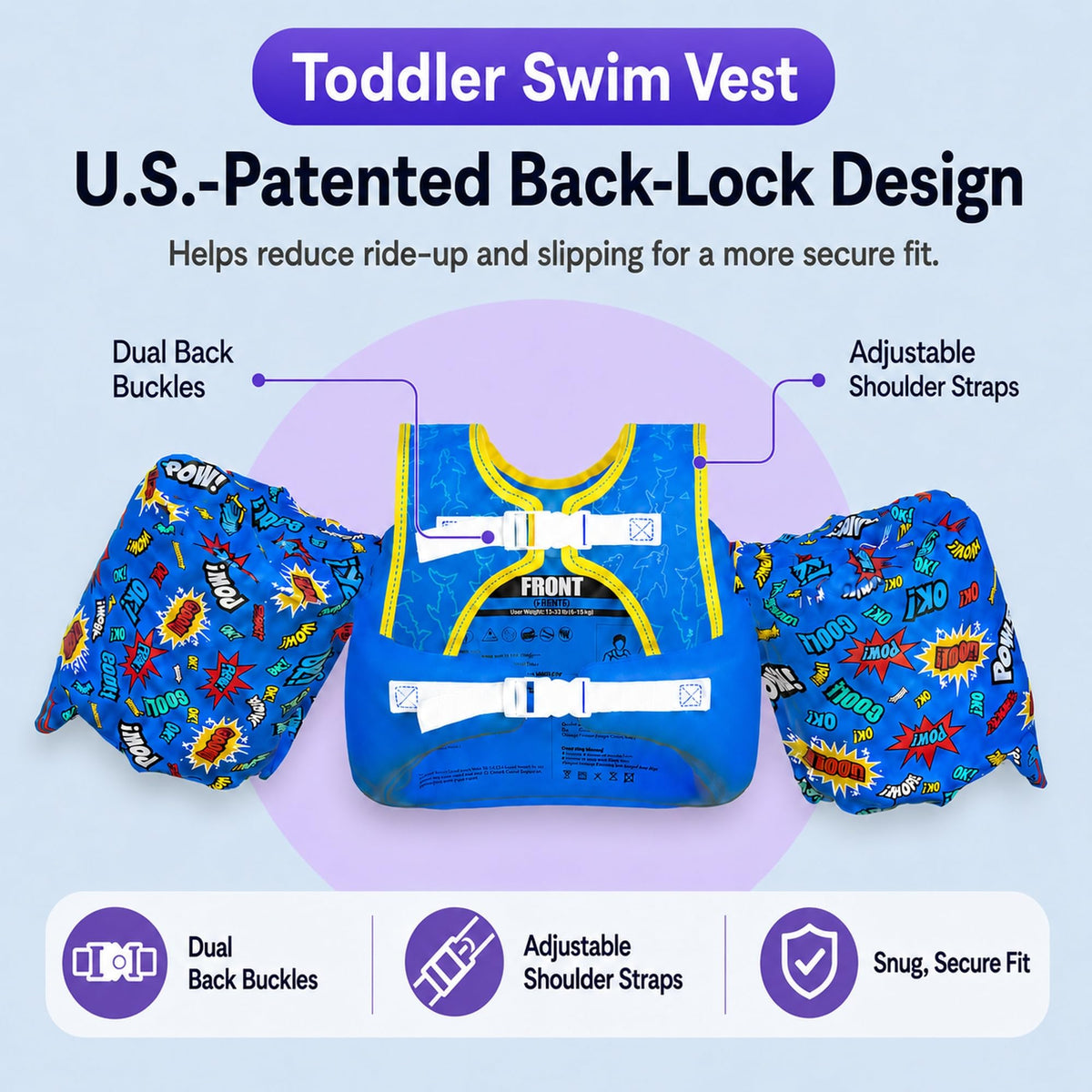 Dark Lightning USCG Approved Toddler Swim Vest, 33–55 lbs – Shark