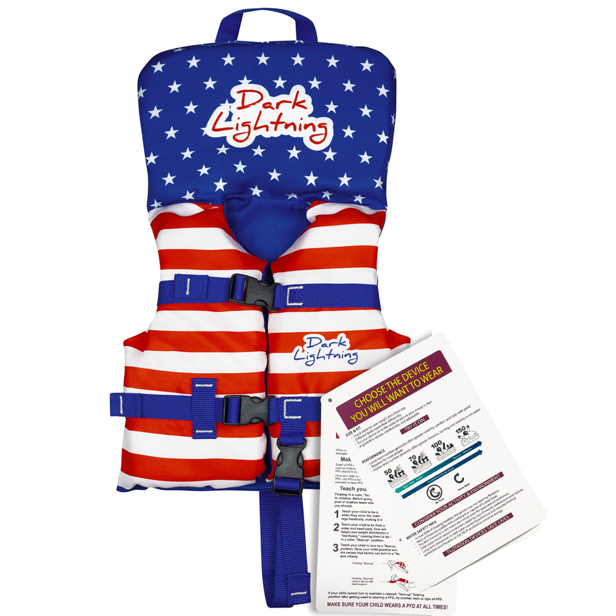 Dark Lightning USCG Approved Infant Life Jacket, Under 30 lbs – American Flag