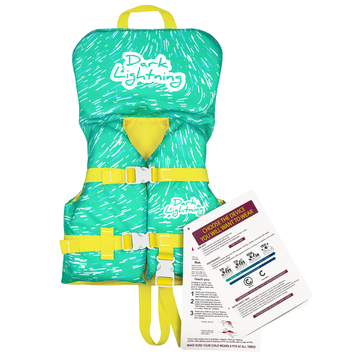 Dark Lightning USCG Approved Infant Life Jacket, Under 30 lbs – Flowing Light Green