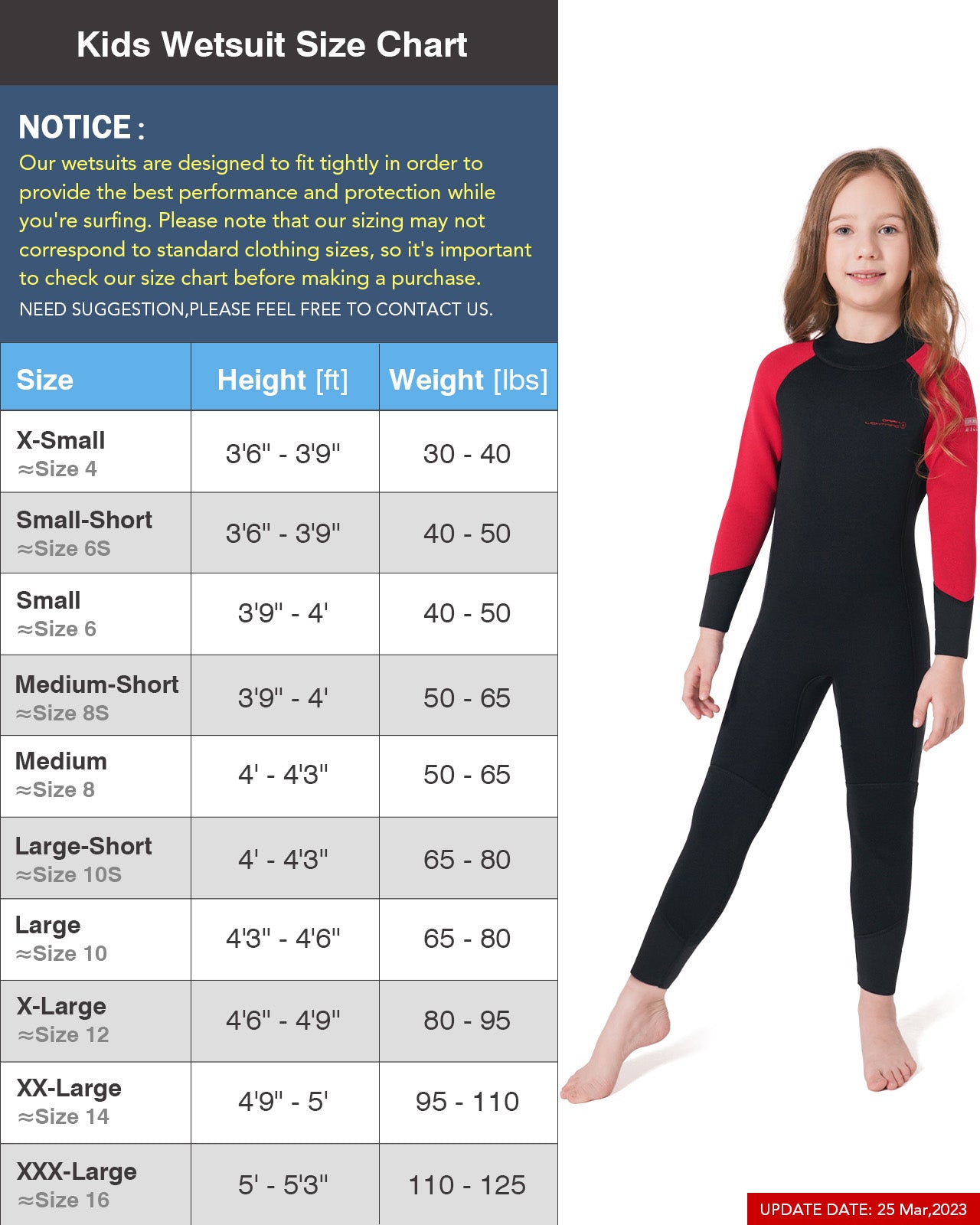 Dark Lightning 3/2mm Kids Long-Sleeved Wetsuit, Red